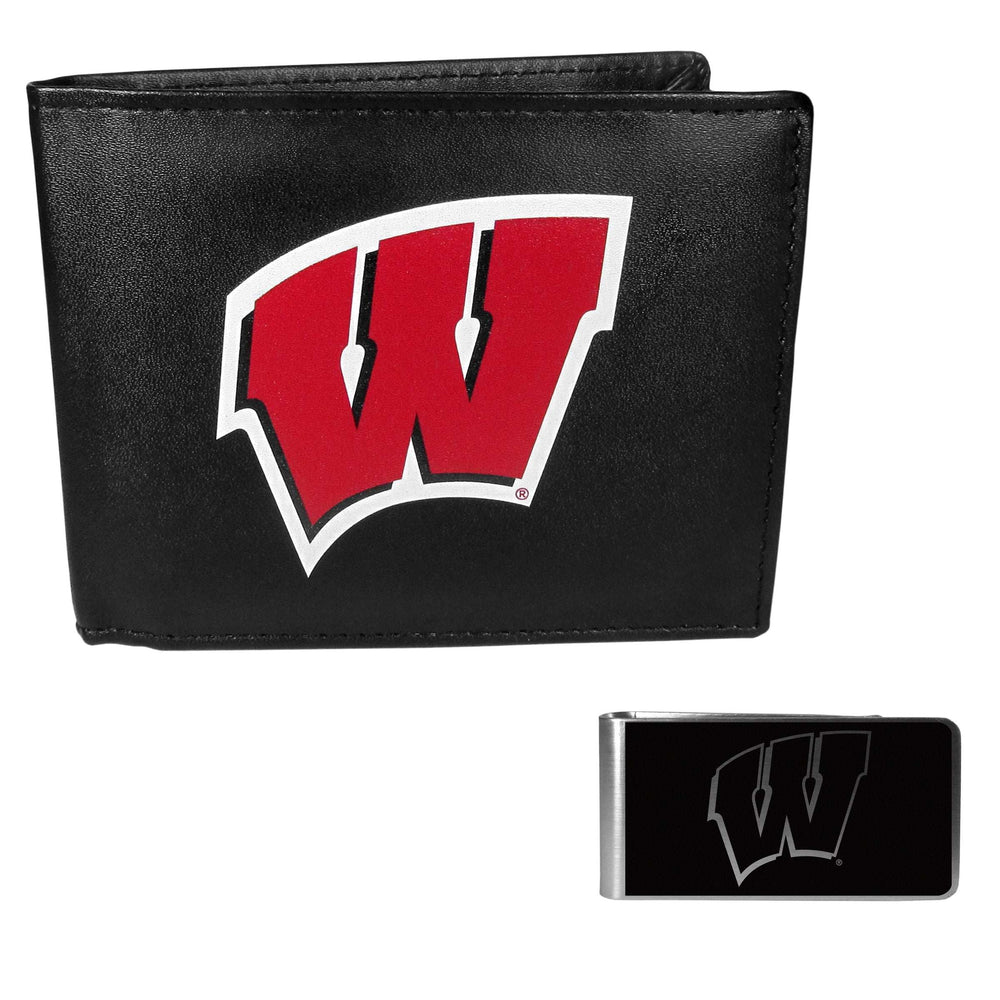 Wisconsin Badgers Leather Bi-fold Wallet & Black Money Clip - Wisconsin Badgers - Flyclothing LLC