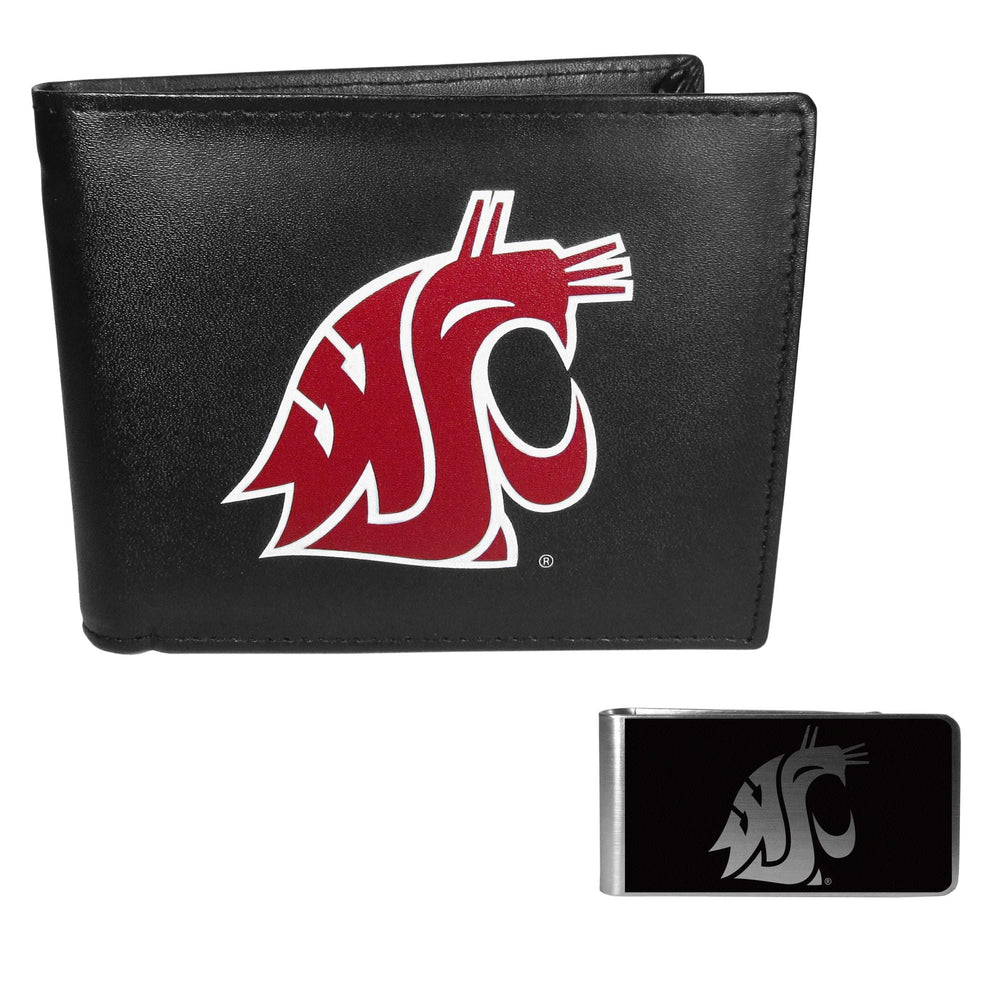 Washington St. Cougars Leather Bi-fold Wallet & Black Money Clip - Washington St. Cougars - Flyclothing LLC