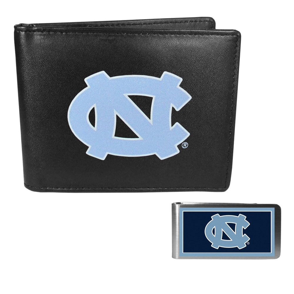 N. Carolina Tar Heels Leather Bi-fold Wallet & Color Money Clip - N. Carolina Tar Heels - Flyclothing LLC