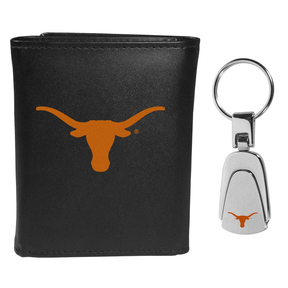 Texas Longhorns Leather Tri-fold Wallet & Steel Key Chain - Texas Longhorns - Flyclothing LLC