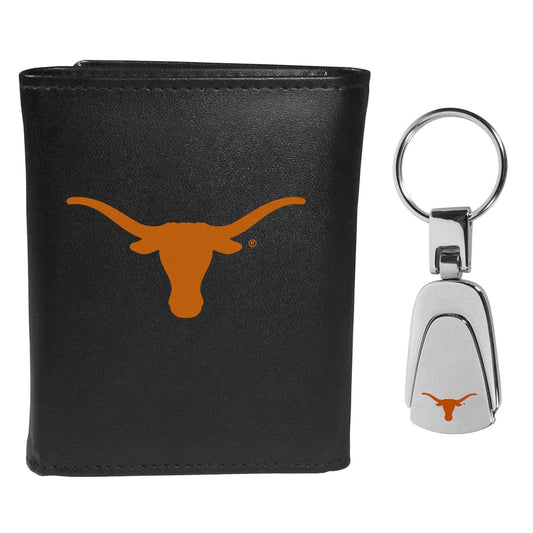 Texas Longhorns Leather Tri-fold Wallet & Steel Key Chain - Texas Longhorns - Flyclothing LLC