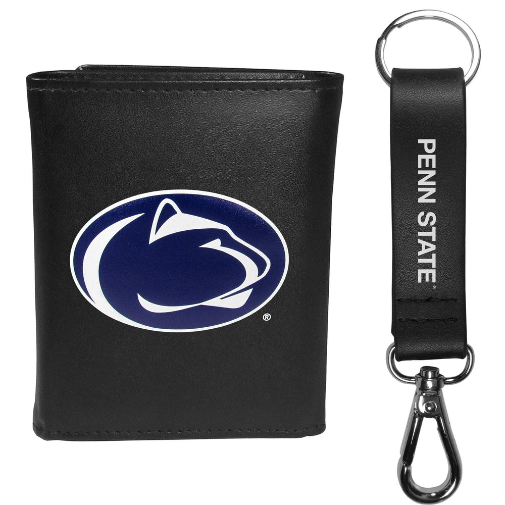 Penn St. Nittany Lions Leather Tri-fold Wallet & Strap Key Chain - Penn St. Nittany Lions - Flyclothing LLC