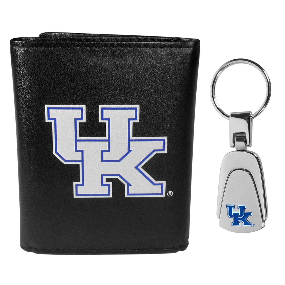 Kentucky Wildcats Leather Tri-fold Wallet & Steel Key Chain - Kentucky Wildcats - Flyclothing LLC