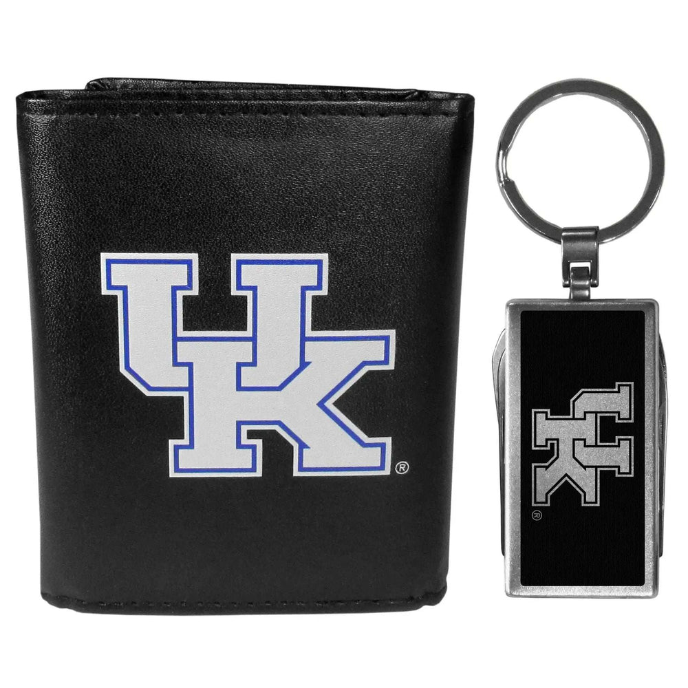 Kentucky Wildcats Leather Tri-fold Wallet & Multitool Key Chain - Kentucky Wildcats - Flyclothing LLC