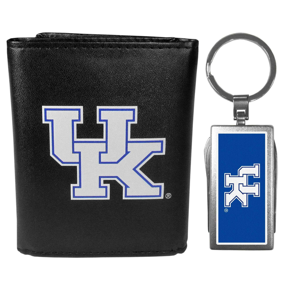 Kentucky Wildcats Leather Tri-fold Wallet & Multitool Key Chain, Black - Kentucky Wildcats - Flyclothing LLC