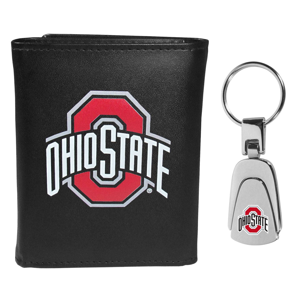 Ohio St. Buckeyes Leather Tri-fold Wallet & Steel Key Chain - Ohio State Buckeyes - Flyclothing LLC