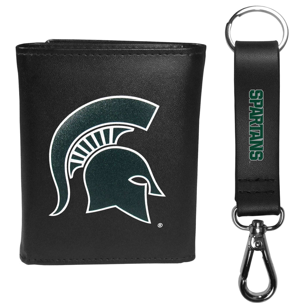 Michigan St. Spartans Leather Tri-fold Wallet & Strap Key Chain - Michigan St. Spartans - Flyclothing LLC