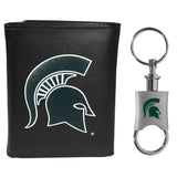 Michigan St. Spartans Leather Tri-fold Wallet & Valet Key Chain - Michigan St. Spartans - Flyclothing LLC