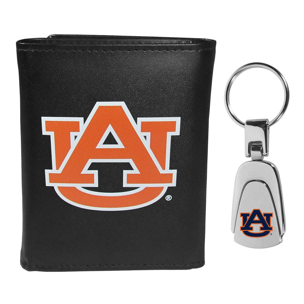 Auburn Tigers Leather Tri-fold Wallet & Steel Key Chain - Auburn Tigers - Flyclothing LLC