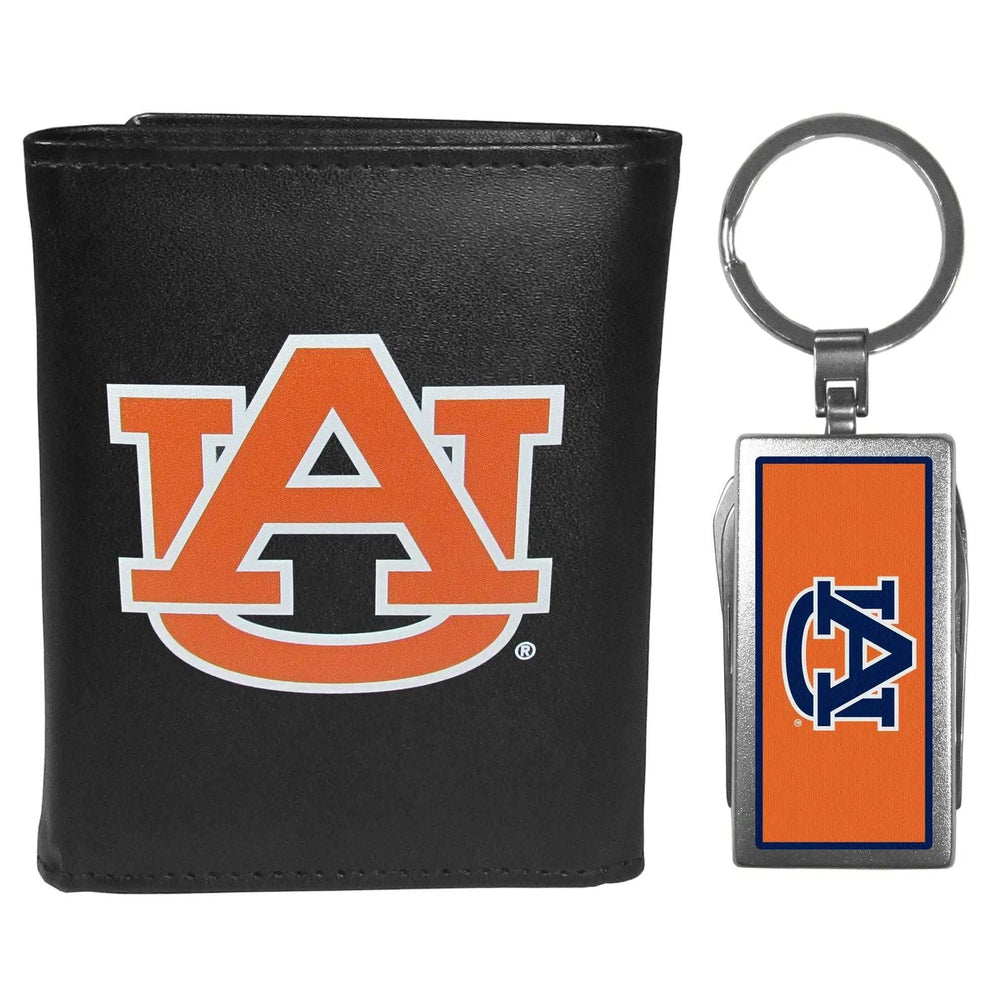 Auburn Tigers Leather Tri-fold Wallet & Multitool Key Chain, Black - Auburn Tigers - Flyclothing LLC