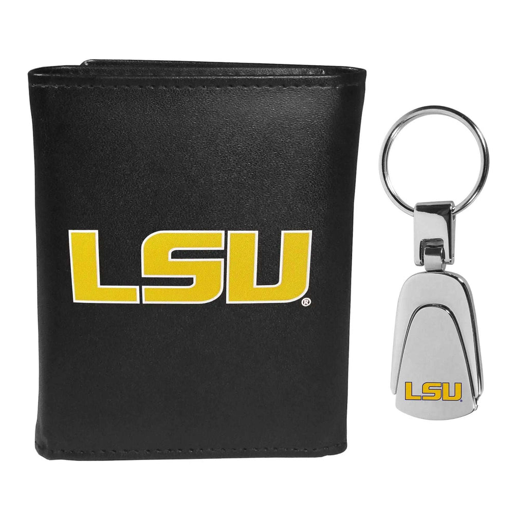 LSU Tigers Leather Tri-fold Wallet & Steel Key Chain - LSU Tigers - Flyclothing LLC