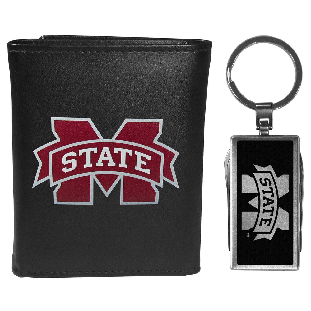 Mississippi St. Bulldogs Leather Tri-fold Wallet & Multitool Key Chain - Mississippi St. Bulldogs - Flyclothing LLC