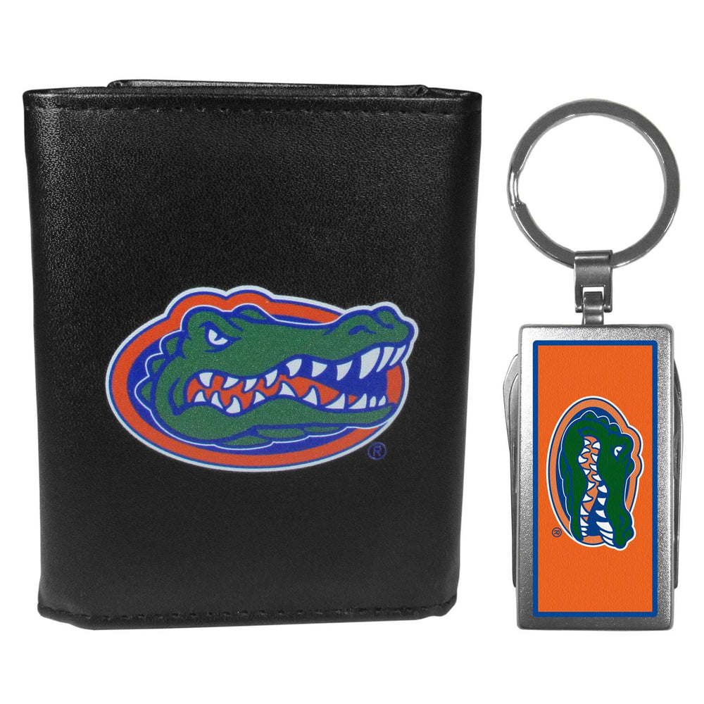 Florida Gators Leather Tri-fold Wallet & Multitool Key Chain, Black - Florida Gators - Flyclothing LLC