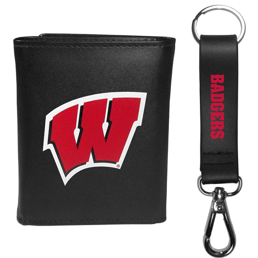 Wisconsin Badgers Leather Tri-fold Wallet & Strap Key Chain - Wisconsin Badgers - Flyclothing LLC