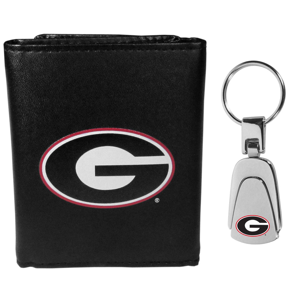 Georgia Bulldogs Leather Tri-fold Wallet & Steel Key Chain - Georgia Bulldogs - Flyclothing LLC