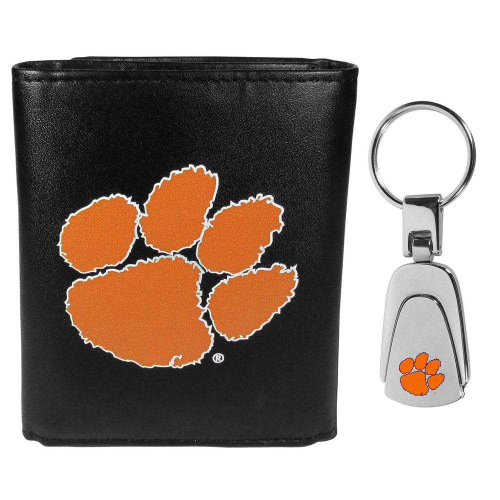 Clemson Tigers Leather Tri-fold Wallet & Steel Key Chain - Clemson Tigers - Flyclothing LLC