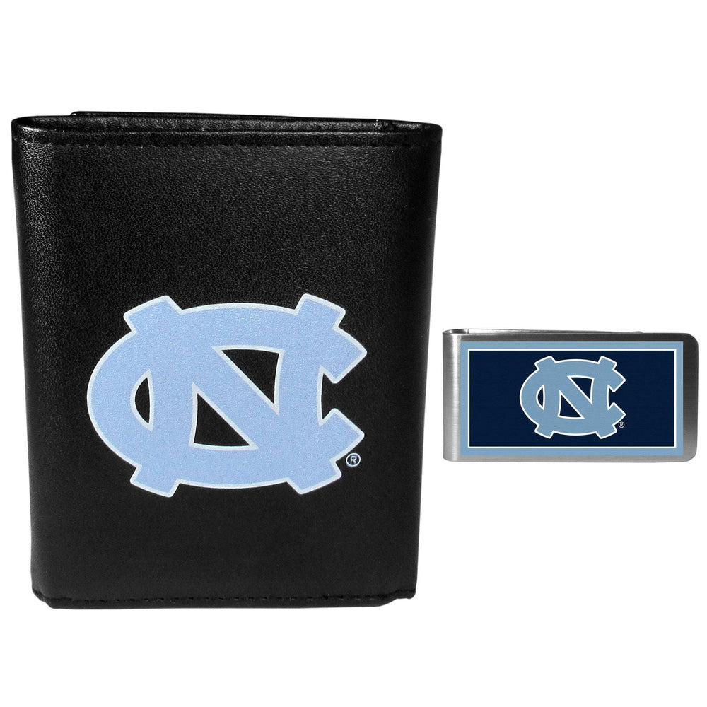 N. Carolina Tar Heels Leather Tri-fold Wallet & Color Money Clip - N. Carolina Tar Heels - Flyclothing LLC