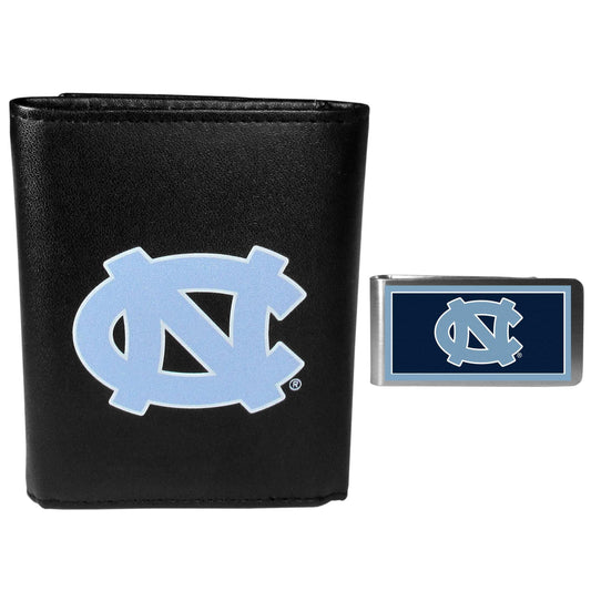 N. Carolina Tar Heels Leather Tri-fold Wallet & Color Money Clip - N. Carolina Tar Heels - Flyclothing LLC
