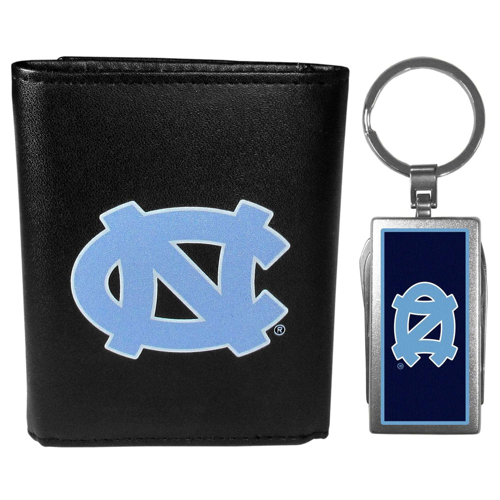 N. Carolina Tar Heels Leather Tri-fold Wallet & Multitool Key Chain, Black - N. Carolina Tar Heels - Flyclothing LLC