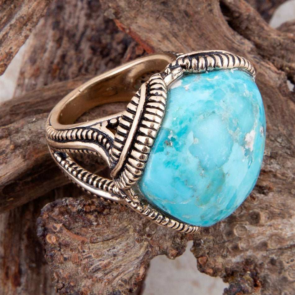 Corinth Blue Turquoise and Golden Statement Ring - Barse Jewelry - Flyclothing LLC