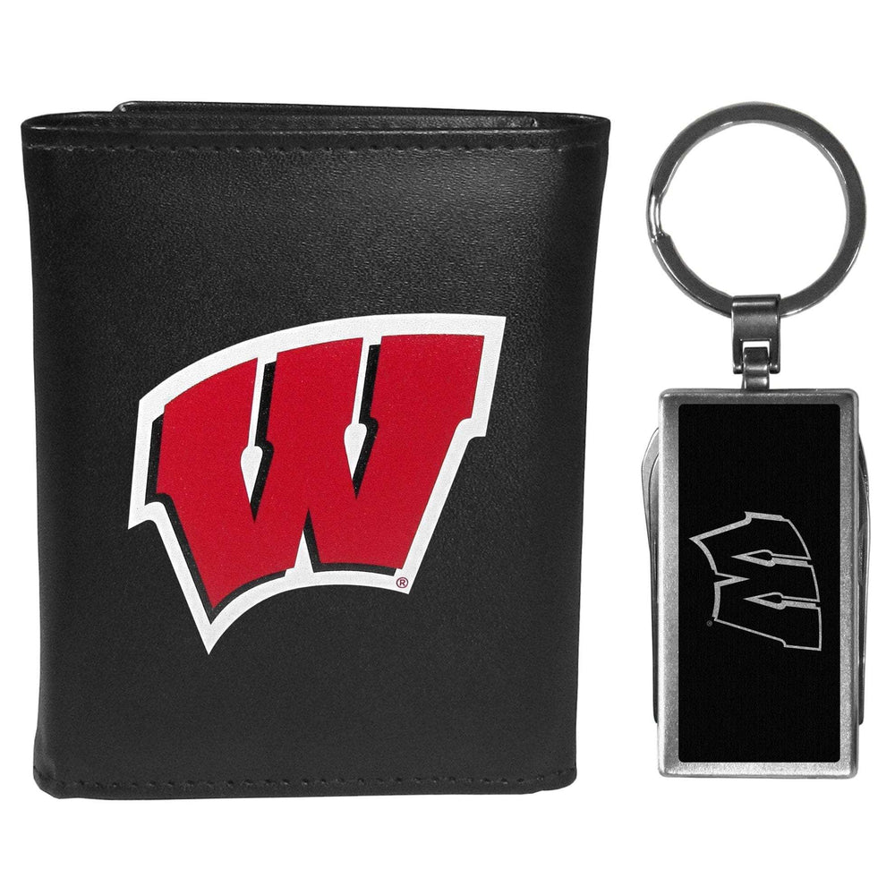 Wisconsin Badgers Tri-fold Wallet & Multitool Key Chain, Black - Wisconsin Badgers - Flyclothing LLC