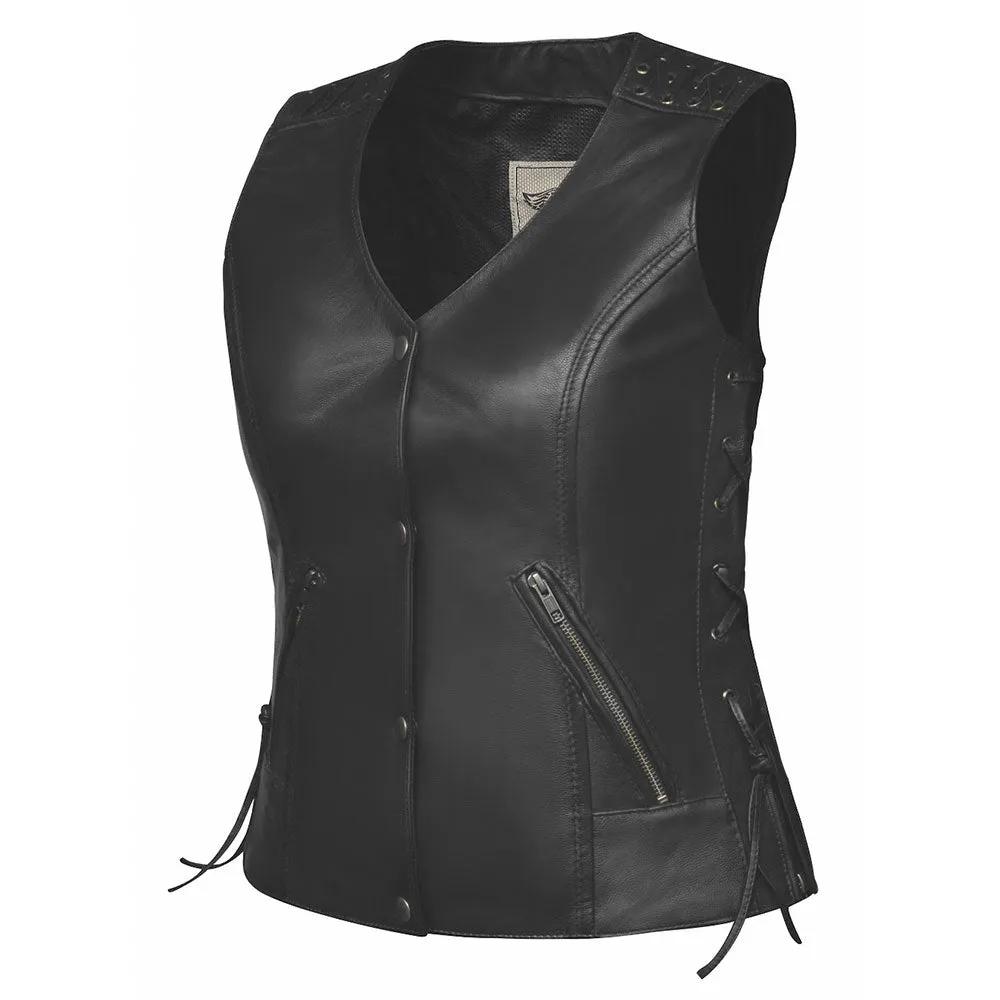 Candy - Ladies Premium Leather Vest - Unik Just for Bikers - Flyclothing LLC