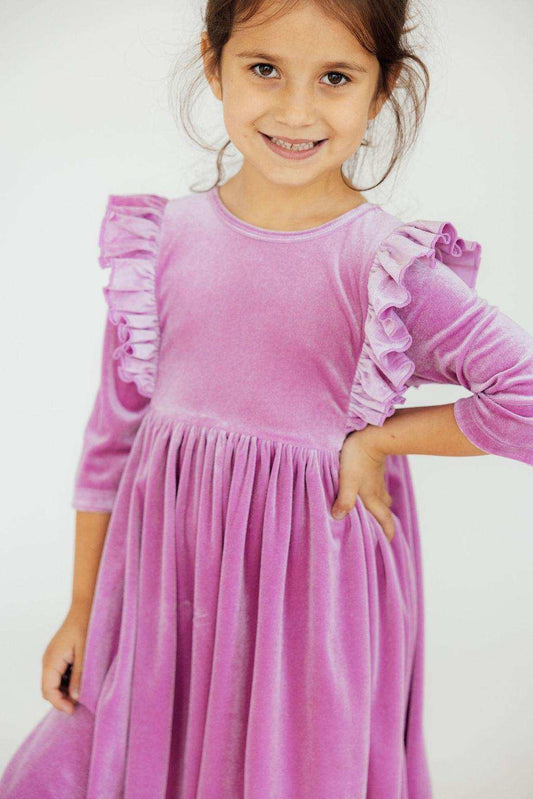 Carnation Pink Velvet Ruffle Twirl Dress - Mila & Rose ® - Flyclothing LLC
