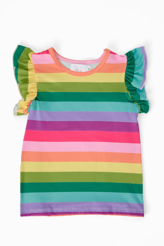 Cheerful Stripes S/S Ruffle Tee