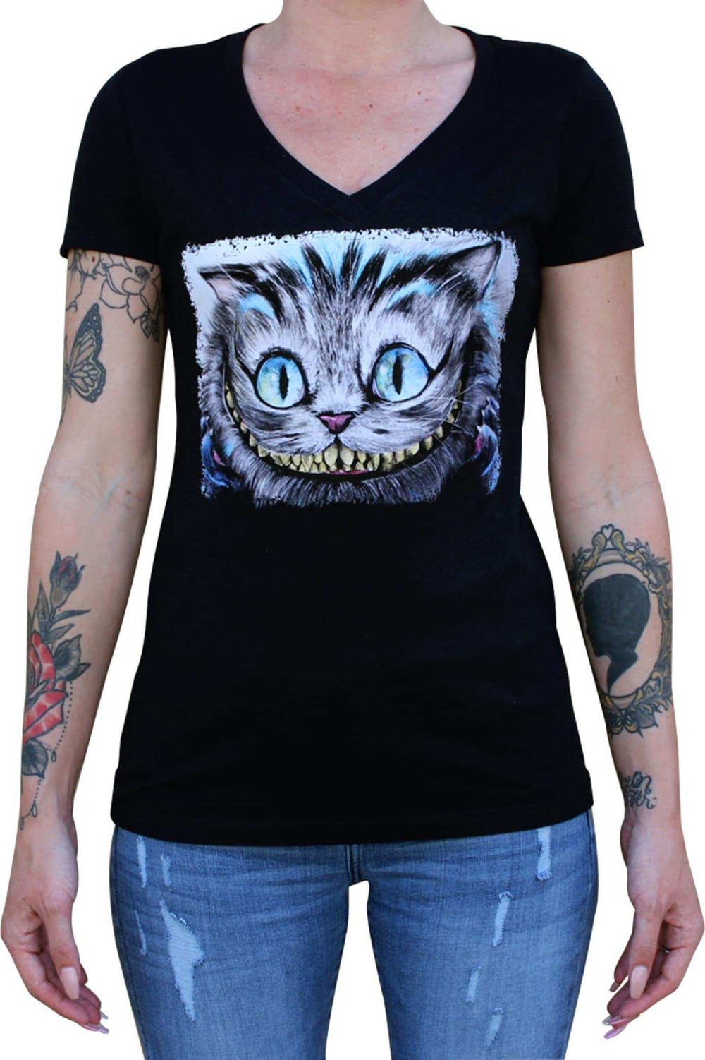 Black Market Art Company Cheshire Women's V-Neck T-Shirt - Black Market Art Company - Flyclothing LLC
