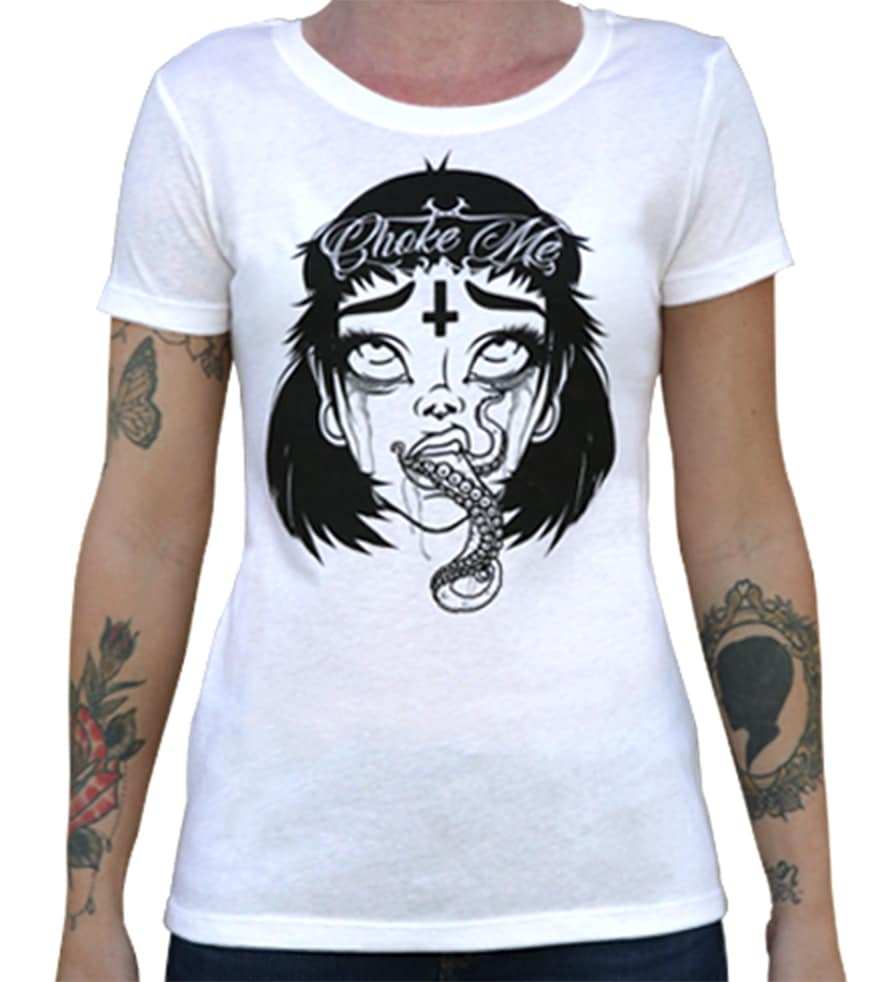 Black Market Art Company Choke Me Black White Women's Loose Neck T-Shirt - Black Market Art Company - Flyclothing LLC