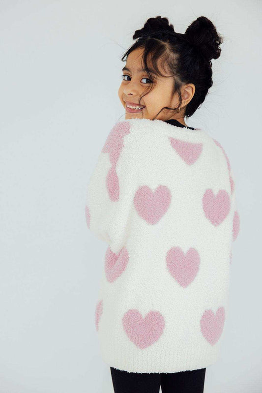 Coconut/Light Pink Heart Cozy Cardigan - Mila & Rose ® - Flyclothing LLC