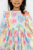 Conversation Hearts 3/4 Sleeve Ruffle Twirl Dress