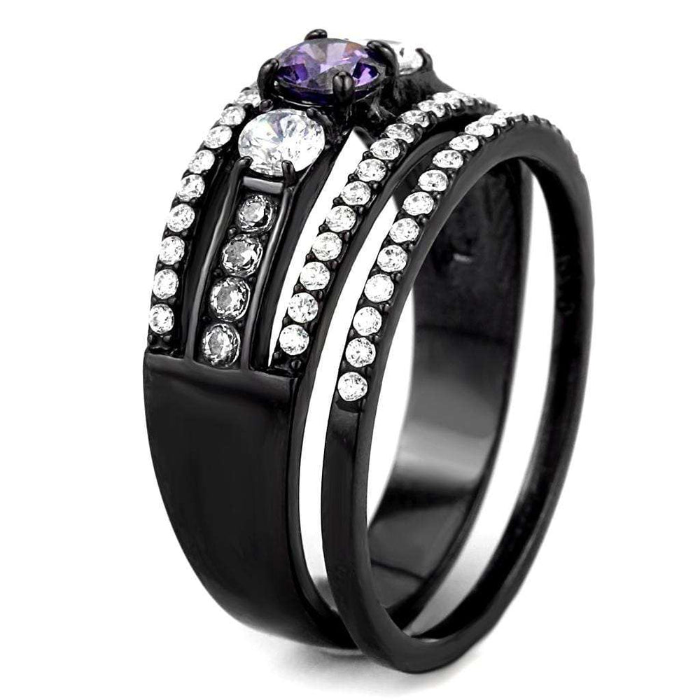 DA001 - IP Black(Ion Plating) Stainless Steel Ring with AAA Grade CZ in Amethyst - Alamode - Flyclothing LLC