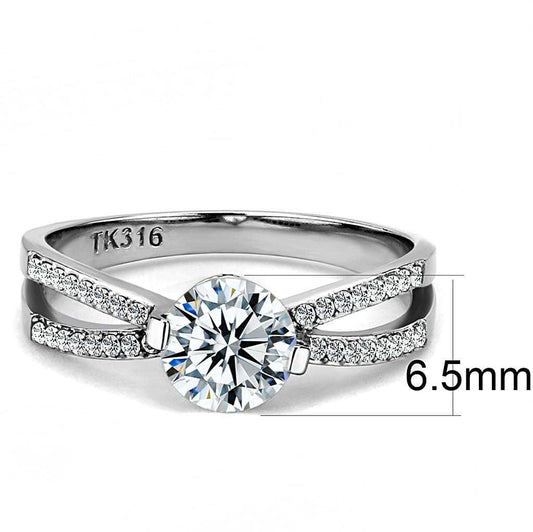 DA002 - High polished (no plating) Stainless Steel Ring with AAA Grade CZ in Clear - Alamode - Flyclothing LLC