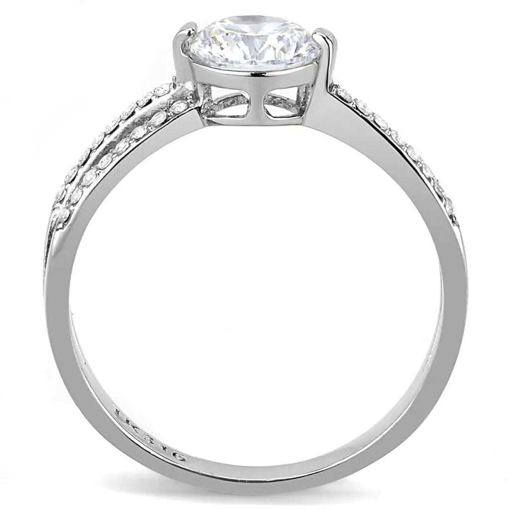 DA002 - High polished (no plating) Stainless Steel Ring with AAA Grade CZ in Clear - Alamode - Flyclothing LLC