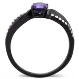 DA003 - IP Black(Ion Plating) Stainless Steel Ring with AAA Grade CZ in Amethyst - Alamode - Flyclothing LLC