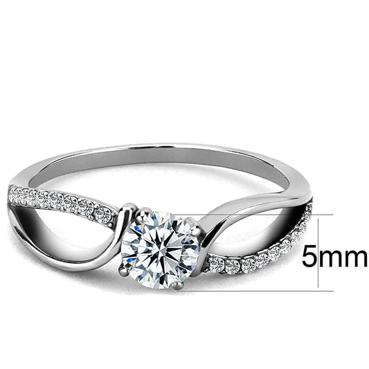 DA004 - High polished (no plating) Stainless Steel Ring with AAA Grade CZ in Clear - Alamode - Flyclothing LLC
