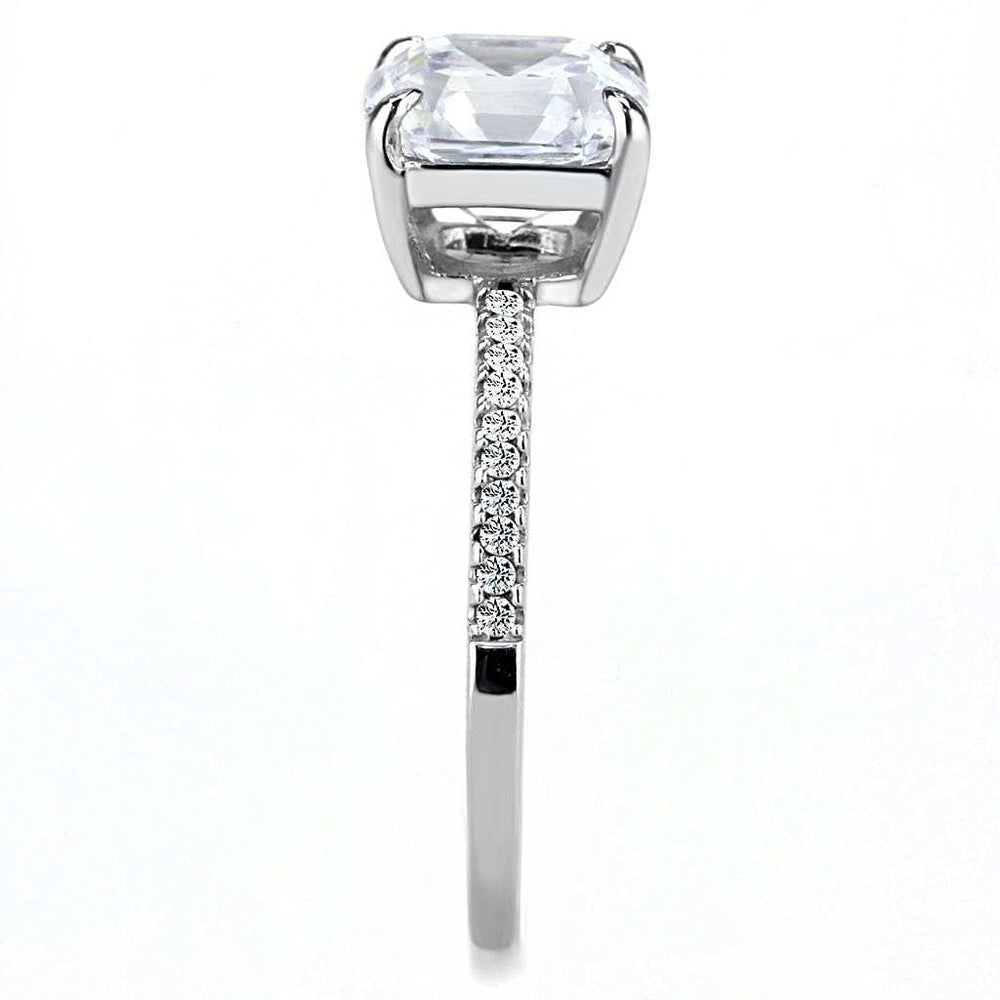 DA008 - High polished (no plating) Stainless Steel Ring with Cubic in Clear - Alamode - Flyclothing LLC