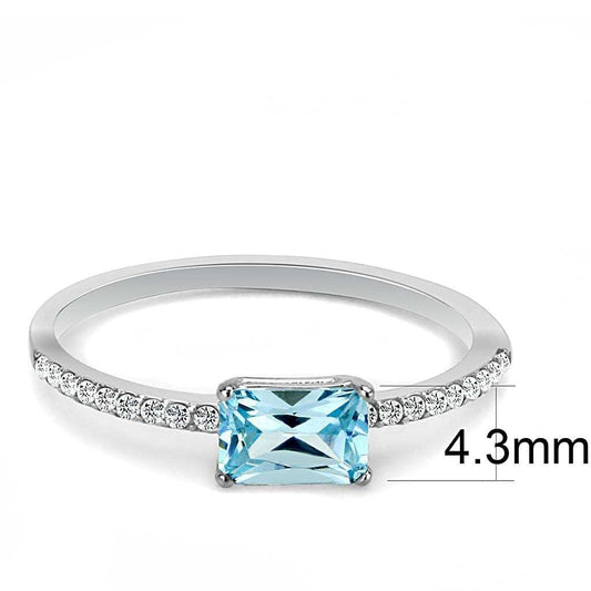 DA011 - High polished (no plating) Stainless Steel Ring with AAA Grade CZ in Sea Blue - Alamode - Flyclothing LLC