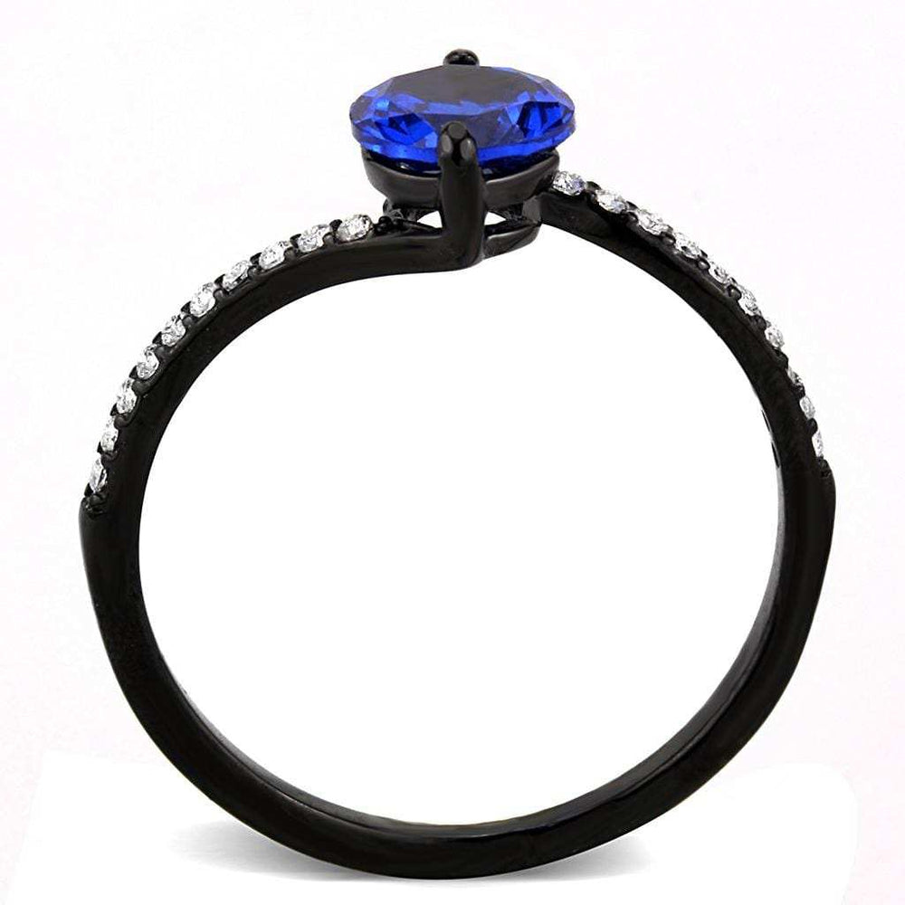 DA012 - IP Black(Ion Plating) Stainless Steel Ring with Synthetic Spinel in London Blue - Alamode - Flyclothing LLC