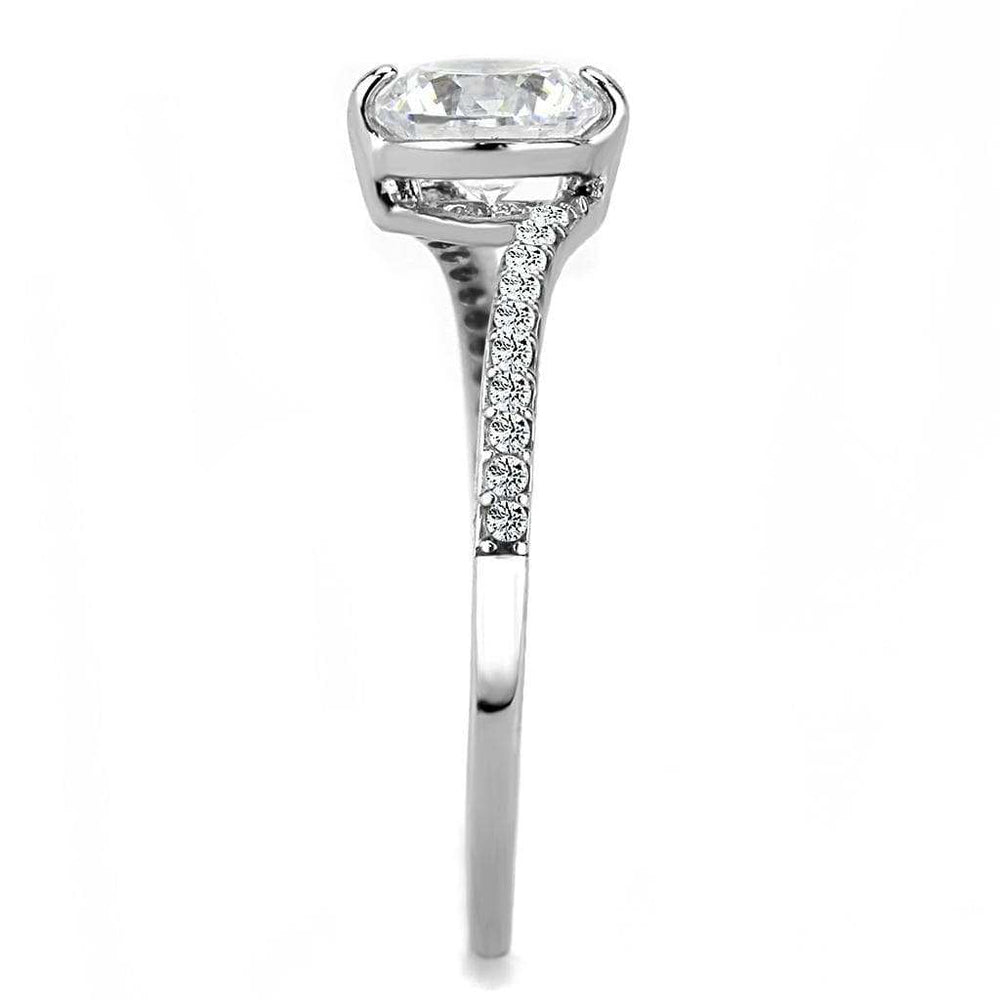 DA013 - High polished (no plating) Stainless Steel Ring with AAA Grade CZ in Clear - Alamode - Flyclothing LLC