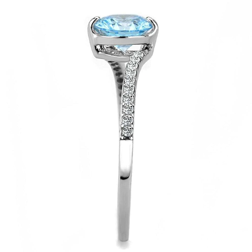 DA014 - High polished (no plating) Stainless Steel Ring with AAA Grade CZ in Sea Blue - Alamode - Flyclothing LLC