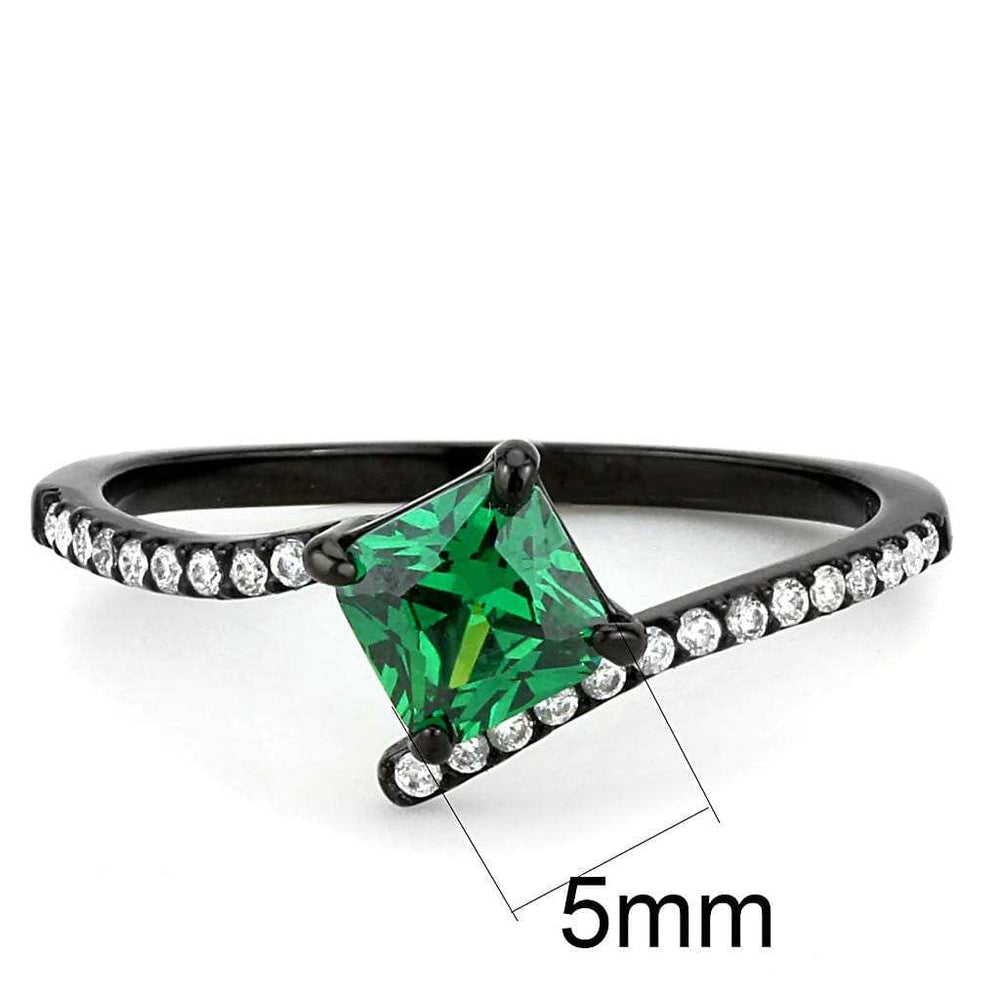 DA017 - IP Black(Ion Plating) Stainless Steel Ring with AAA Grade CZ in Emerald - Alamode - Flyclothing LLC
