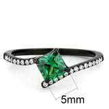 DA017 - IP Black(Ion Plating) Stainless Steel Ring with AAA Grade CZ in Emerald - Alamode - Flyclothing LLC