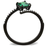 DA017 - IP Black(Ion Plating) Stainless Steel Ring with AAA Grade CZ in Emerald - Alamode - Flyclothing LLC