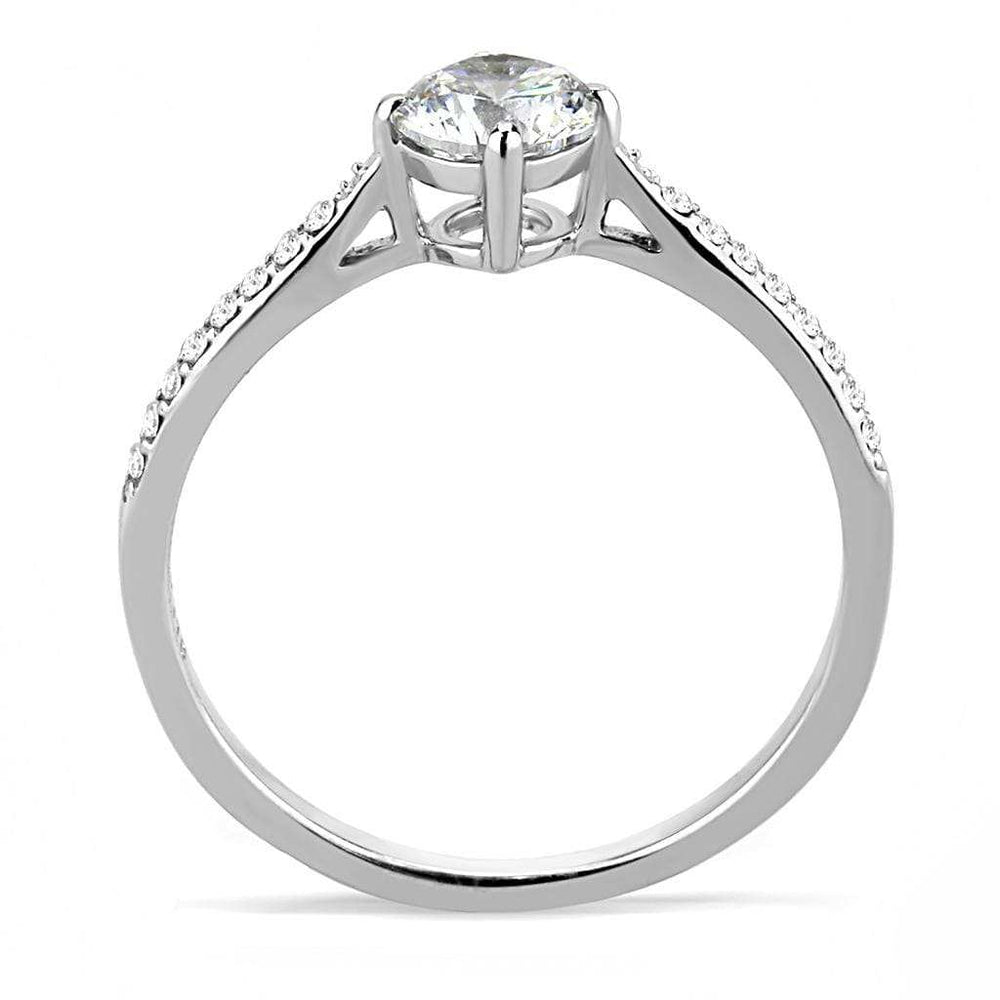 DA018 - High polished (no plating) Stainless Steel Ring with AAA Grade CZ in Clear - Alamode - Flyclothing LLC