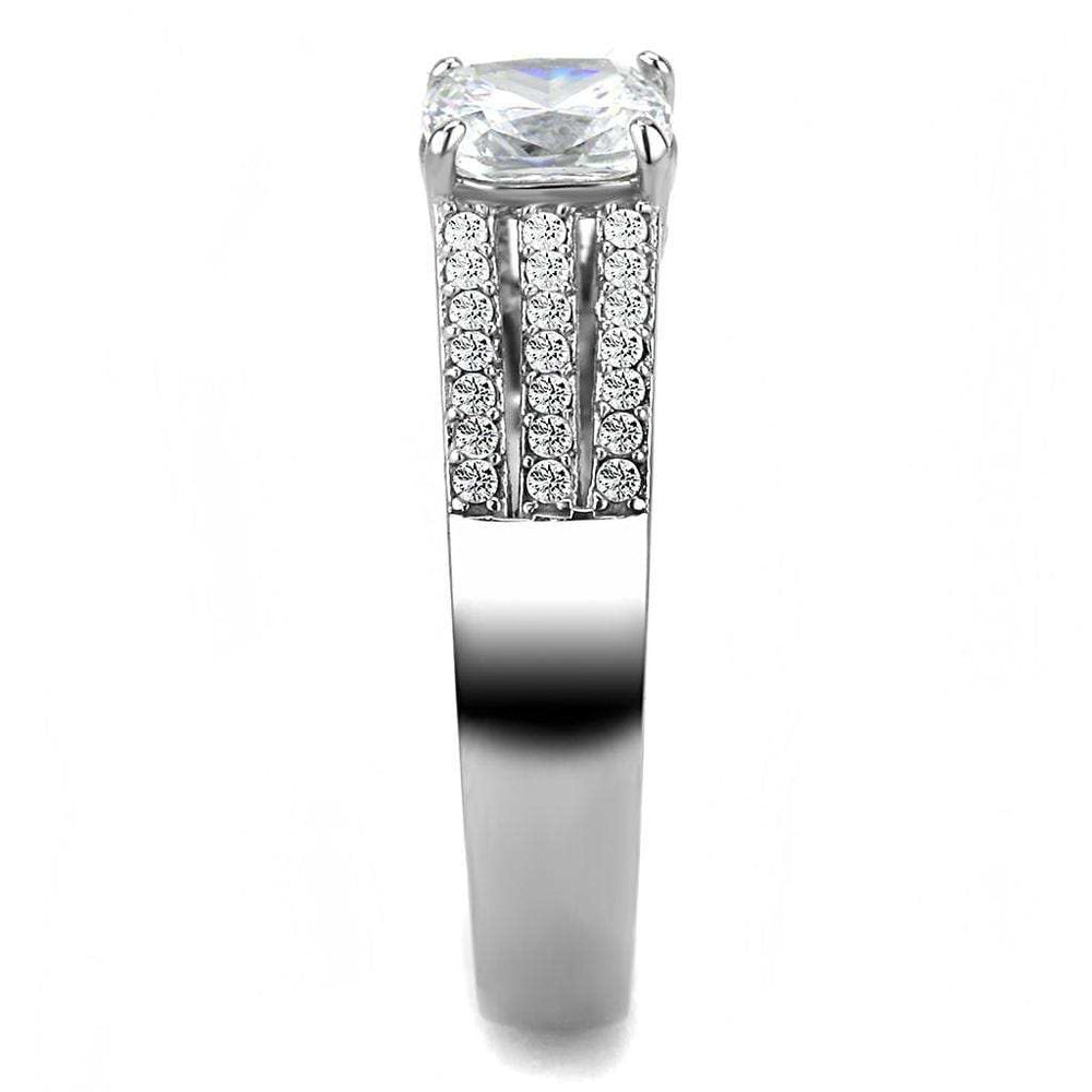 DA020 - High polished (no plating) Stainless Steel Ring with Cubic in Clear - Alamode - Flyclothing LLC