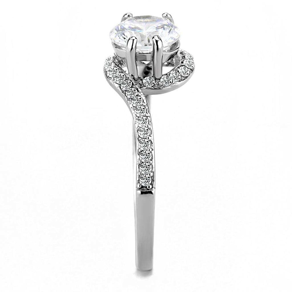 DA023 - High polished (no plating) Stainless Steel Ring with AAA Grade CZ in Clear - Alamode - Flyclothing LLC