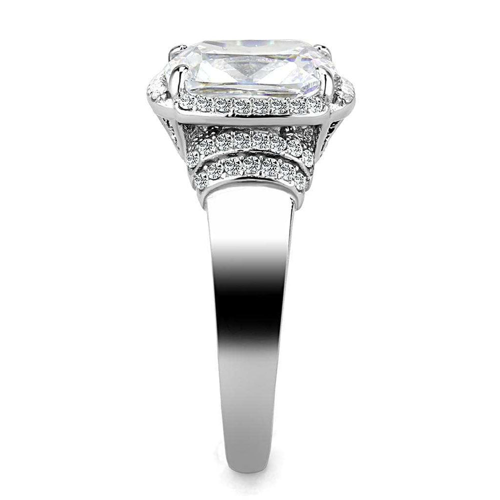 DA024 - High polished (no plating) Stainless Steel Ring with Cubic in Clear - Alamode - Flyclothing LLC