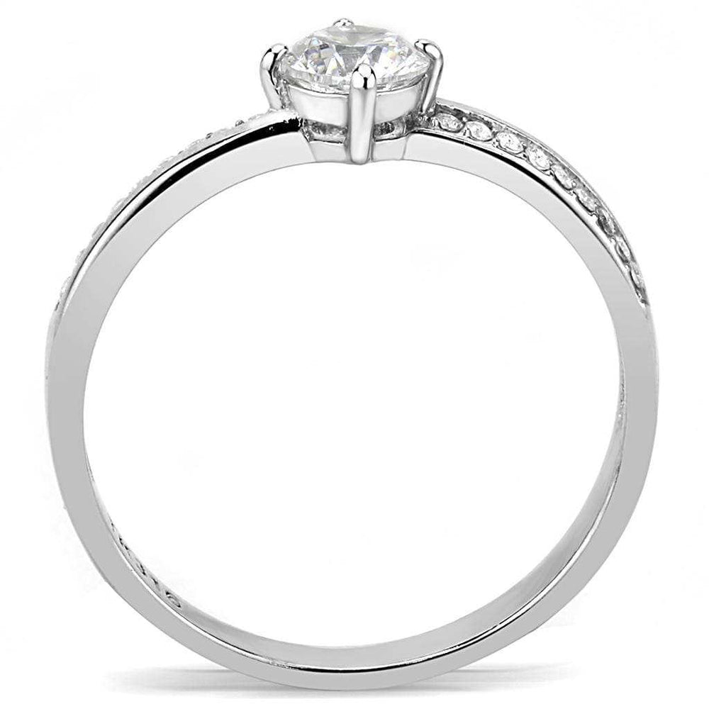 DA025 - High polished (no plating) Stainless Steel Ring with AAA Grade CZ in Clear - Alamode - Flyclothing LLC